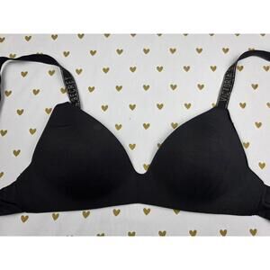 Victorias Secret Black Logo Strap Wireless No Wire T shirt Bra 32B